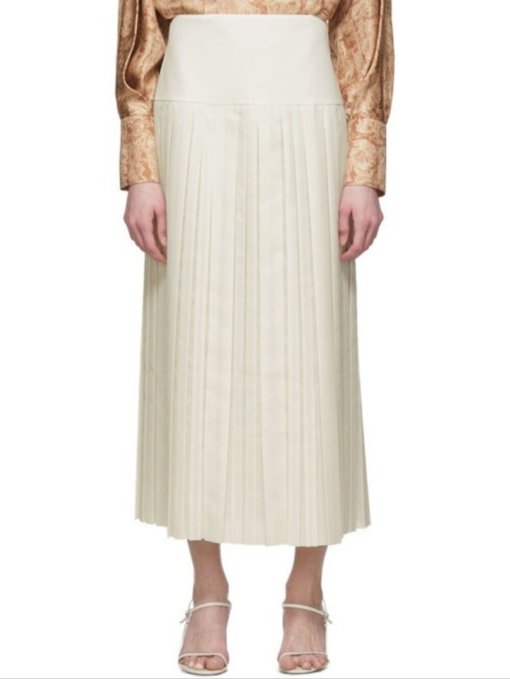 THE ROW Magdita Extended Waistband Pleated Midi Skirt In Ivory US 8 Org $1,470 - Picture 3 of 14